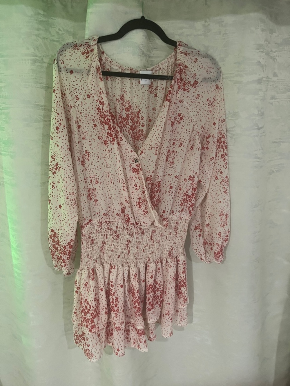 Women's Cream Red Speckle Smocked Waist Dress size L